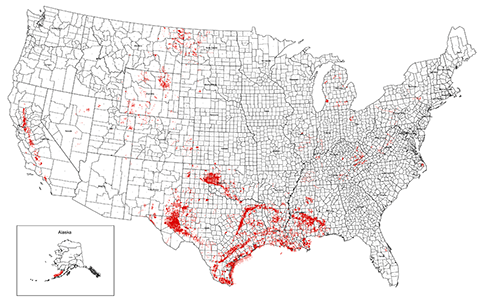 SEISCO Proprietary Databases Map for 2D Coverage in the USA